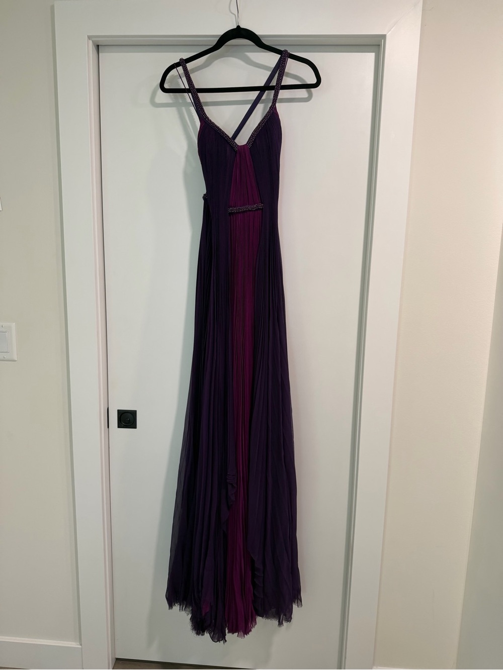 Elegant Purple Plissé Maxi Dress with Center Panel